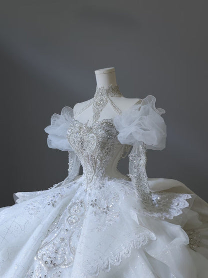 Timeless Ball Gown Off The Shoulder White Lace Long Sleeves Wedding Dresses Bridal Dress