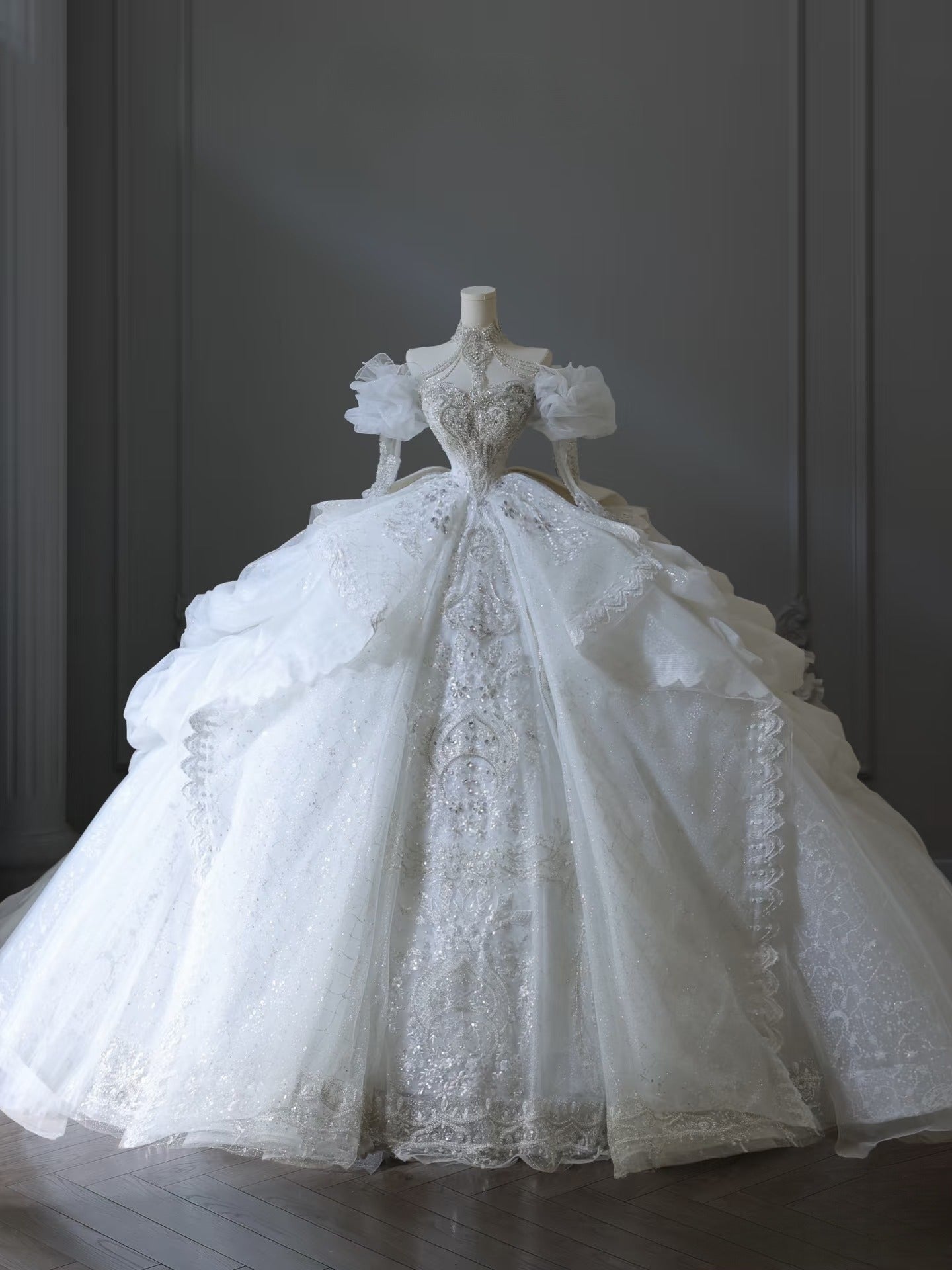 Timeless Ball Gown Off The Shoulder White Lace Long Sleeves Wedding Dresses Bridal Dress