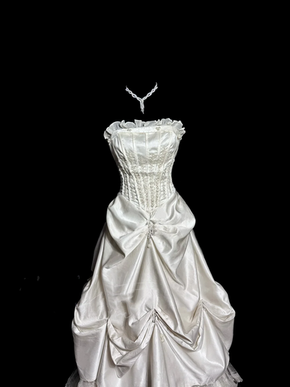 Chic Ball Gown Strapless Taffeta Ivory Long Wedding Dress Bridal Dresses