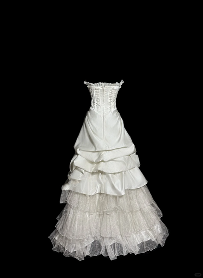 Chic Ball Gown Strapless Taffeta Ivory Long Wedding Dress Bridal Dresses