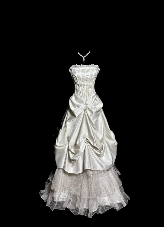 Chic Ball Gown Strapless Taffeta Ivory Long Wedding Dress Bridal Dresses