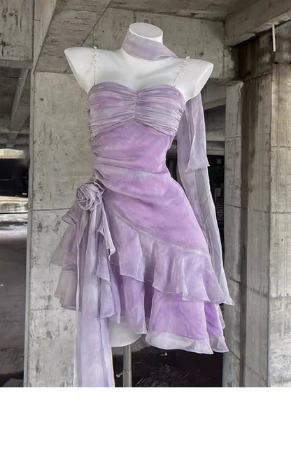 Retro Light Purple A-line Spaghetti Strap Short Lilac Homecoming Dress 17th Birthday Dress TP4036