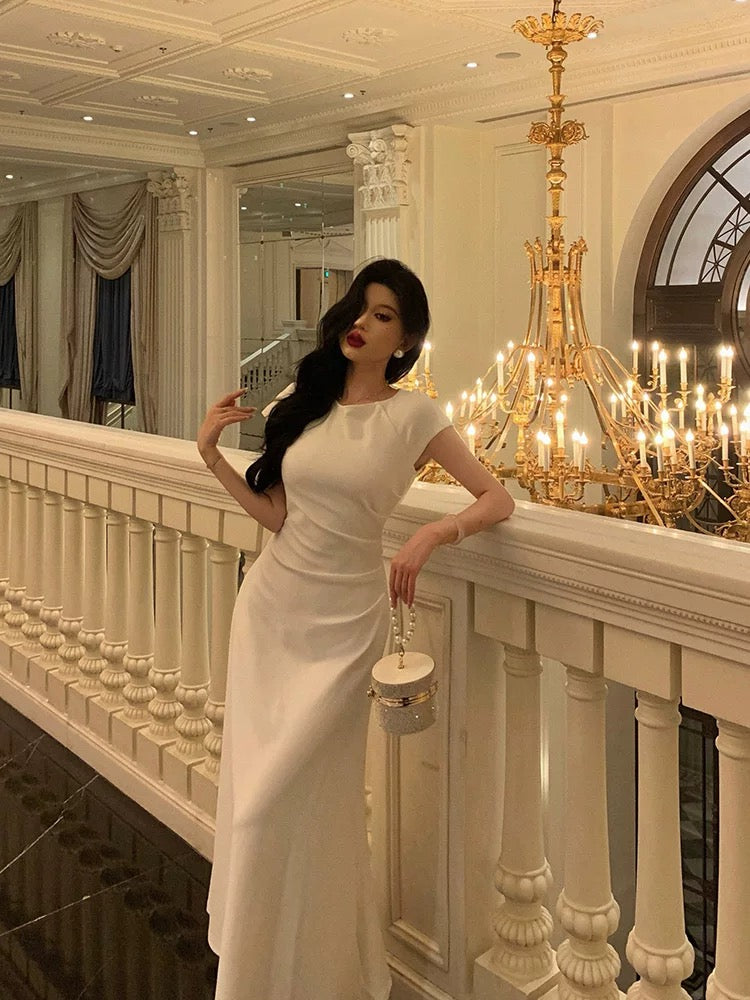 Pretty A Line Scoop Pleated White Prom Dresses Birthday Outfits Evening Gown