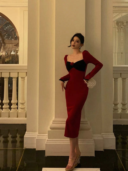 Classy French Sheath Long Sleeves Red Prom Dresses Birthday Outfits Evening Gown