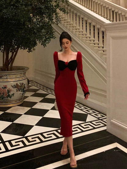Classy French Sheath Long Sleeves Red Prom Dresses Birthday Outfits Evening Gown
