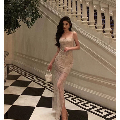 Classy Sheath Spaghetti Straps Floral Long Prom Dresses Birthday Outfits Evening Gown