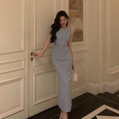 Classy Sheath Scoop Neckline Blue Prom Dresses Birthday Outfits Evening Gown