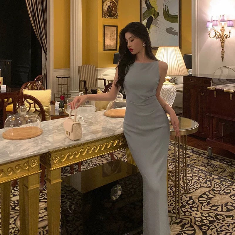 Classy Sheath Scoop Neckline Blue Prom Dresses Birthday Outfits Evening Gown