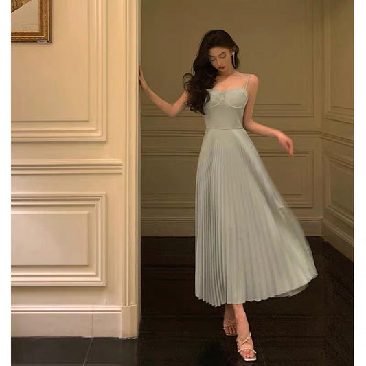 Simple A line Spaghetti Straps Dusty Blue Prom Dresses Birthday Outfits Evening Gown
