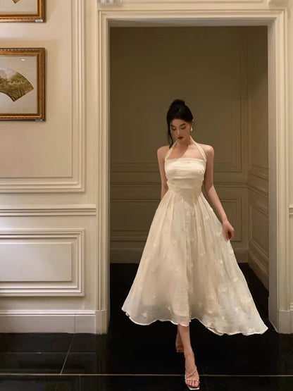 Elegant A Line Halter White Lace Prom Dresses Birthday Outfits Evening Gown