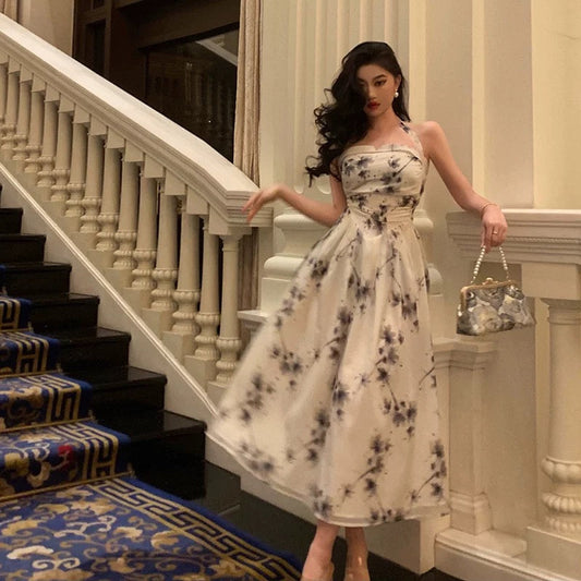 Elegant A Line Halter Floral Prom Dresses Birthday Outfits Evening Gown