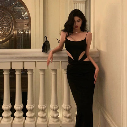 Elegant Sheath Spaghetti Straps Black Prom Dresses Birthday Outfits Evening Gown