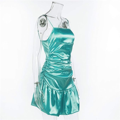 New mint green tight skirt sexy pleated skirt high waist pleated satin dress,short homecoming dress  Y1903