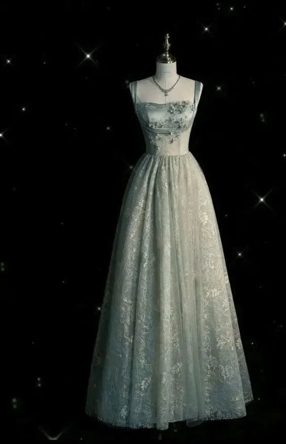 Sage Green A-Line Lace Prom Dress Long Party Dress, AST902
