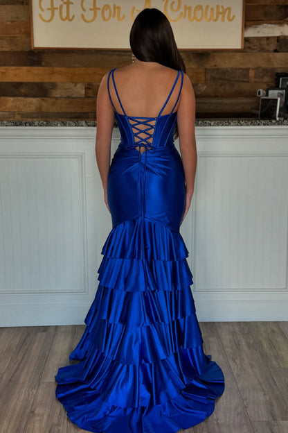 Trendy Mermaid V-Neck Sage Green Long Prom Dress with Ruffles