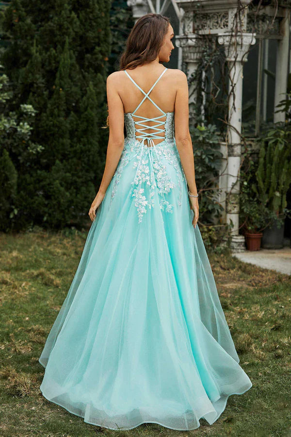 omberprom Fashion Evening Dress Beaded Applique Lace Up Tulle Dress Prom Dresses