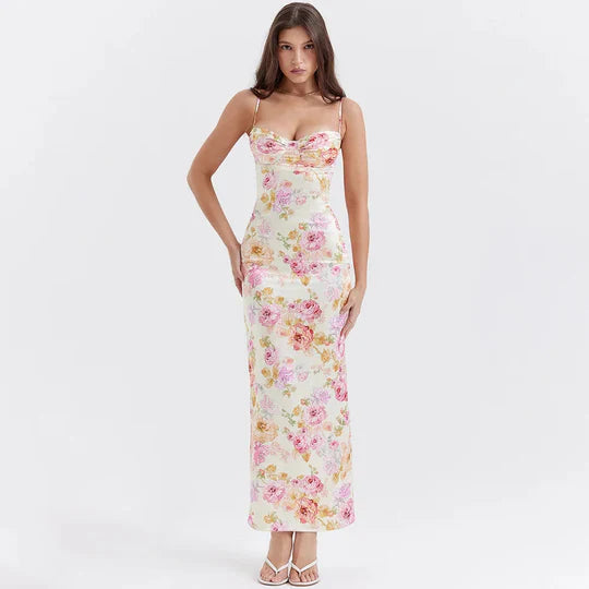 Vintage Floral Sweetheart Prom Dress Sheath Spaghetti Strap Evening Dress Long Formal Dress TP4714