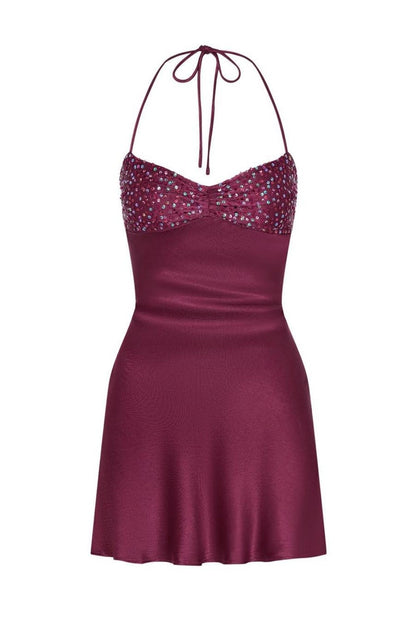 Satin Ruched Bust Lace Up  Mini Homecoming Dress with Sequin
