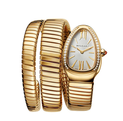 Bulgari Serpenti 35mm Tubogas 18k Yellow Gold Diamonds Silver Dial