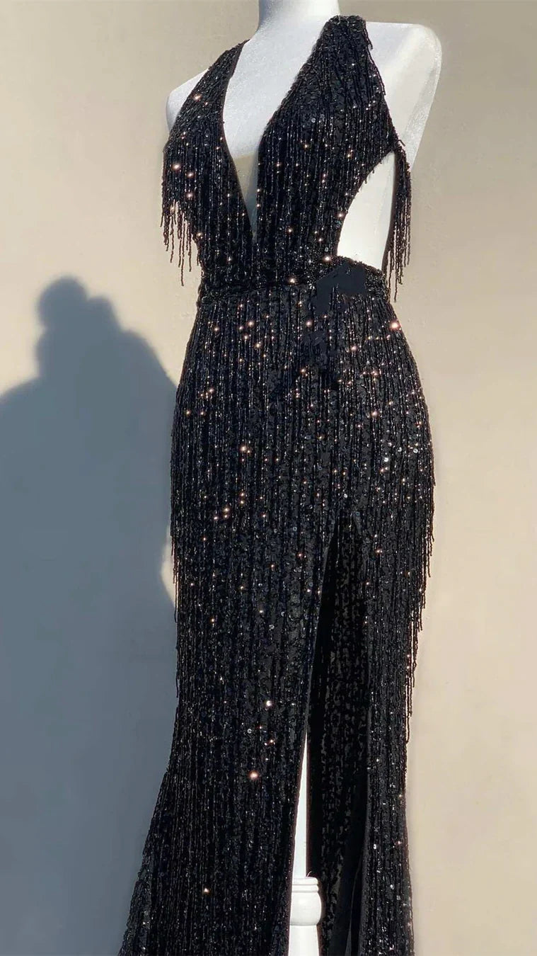 Bodycon Sequin Prom Dress, Deep V-Neck Evening Party Dress,AST1627