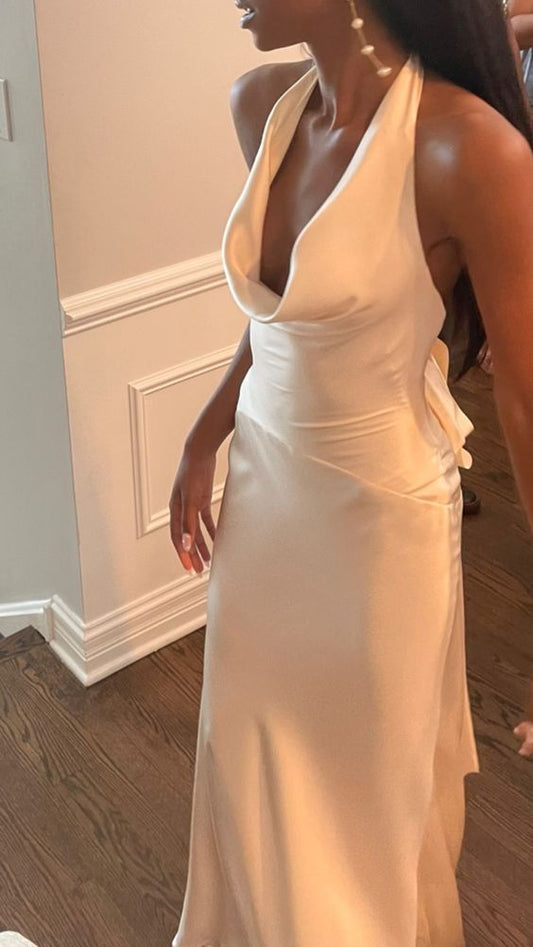 Sexy Halter Mermaid Ivory Long Prom Dress, AST912