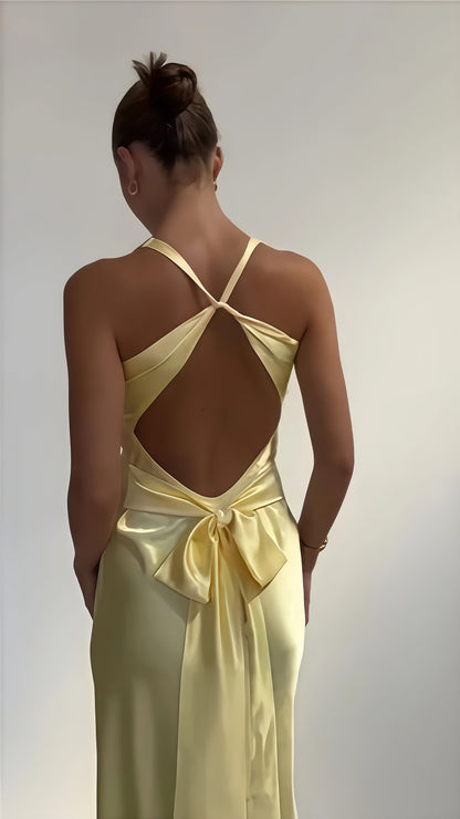 Open Back Mermaid Party Dress, Silk Satin Gala Prom Dress,AST1676