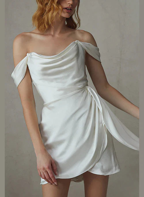 omberprom Sheath Off-The-Shoulder Homecoming Dress Short Mini Silk Like Satin Wedding Dresses Simple Party Dress