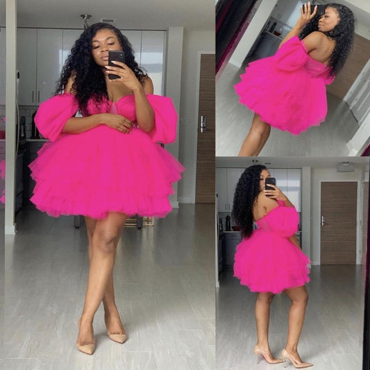 PM304,Hot Pink Sweetheart Tulle Homecoming Dresses Black Girl