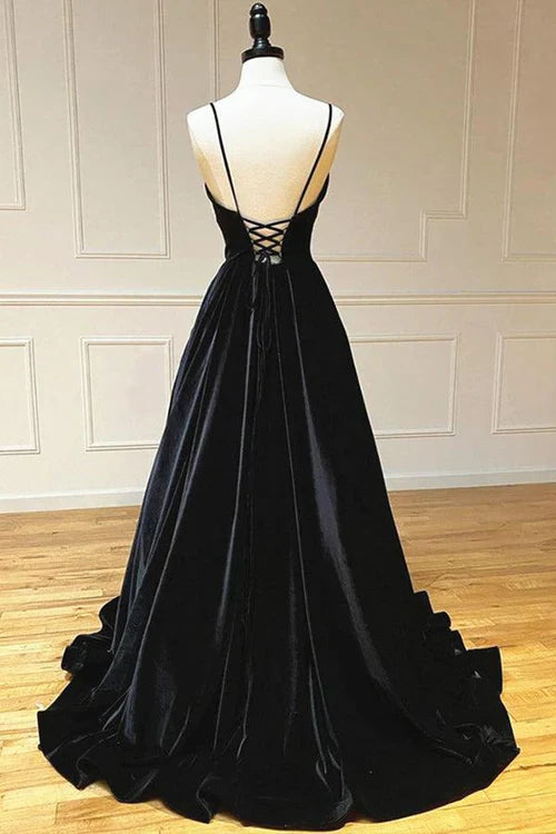 omberprom Simple Black Velvet Long Prom Dress Fashion Black Evening Dress