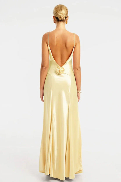 Simple Sheath Spaghetti Straps Dusty Blue Long Prom Dress with 3D Flowers