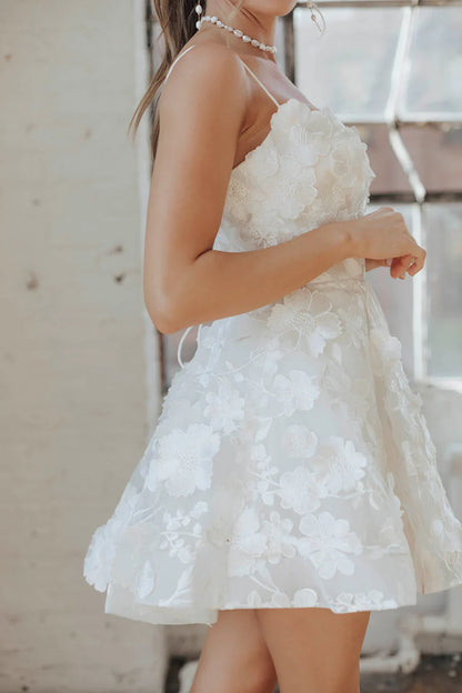 Spaghetti Strap White Homecoming Dresses Short A-line Cocktail Party Dresses