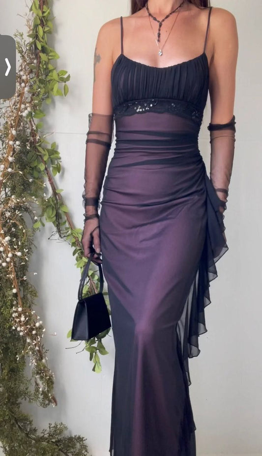 Spaghetti Straps Bodycon Chiffon Long Prom Dress