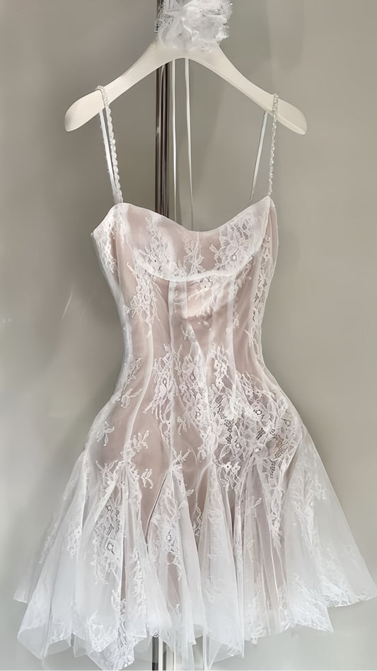 Spaghetti Straps Lace A-line Homecoming Dresses Mini Graduation Dress,AST1893