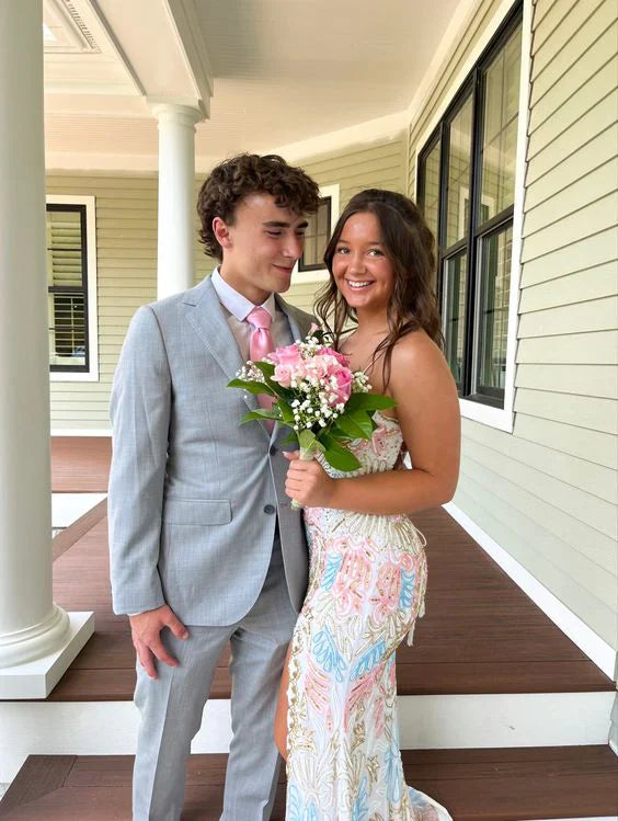 Spaghetti Straps Mermaid Long Prom Dress with Side Slit - Lace Evening Gown
