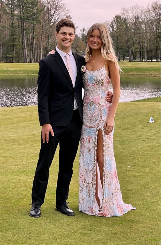 Spaghetti Straps Mermaid Long Prom Dress with Side Slit - Lace Evening Gown