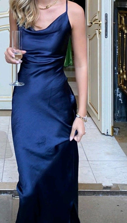 Spaghetti Straps Mermaid Prom Dress Long Silk Satin Party Dress, AST908