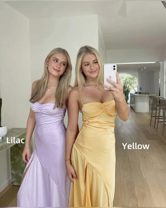Spaghetti Straps Mermaid Prom Dress Yellow Party Dress Lilac Prom Dresses, AST892