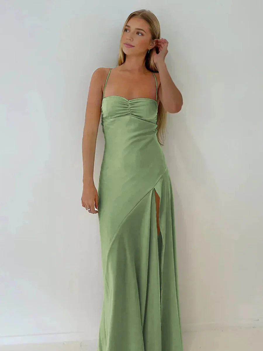 Spaghetti Straps Red Prom Dresses Long Evening Dress Sexy Party Gown With High Slit,AST2204