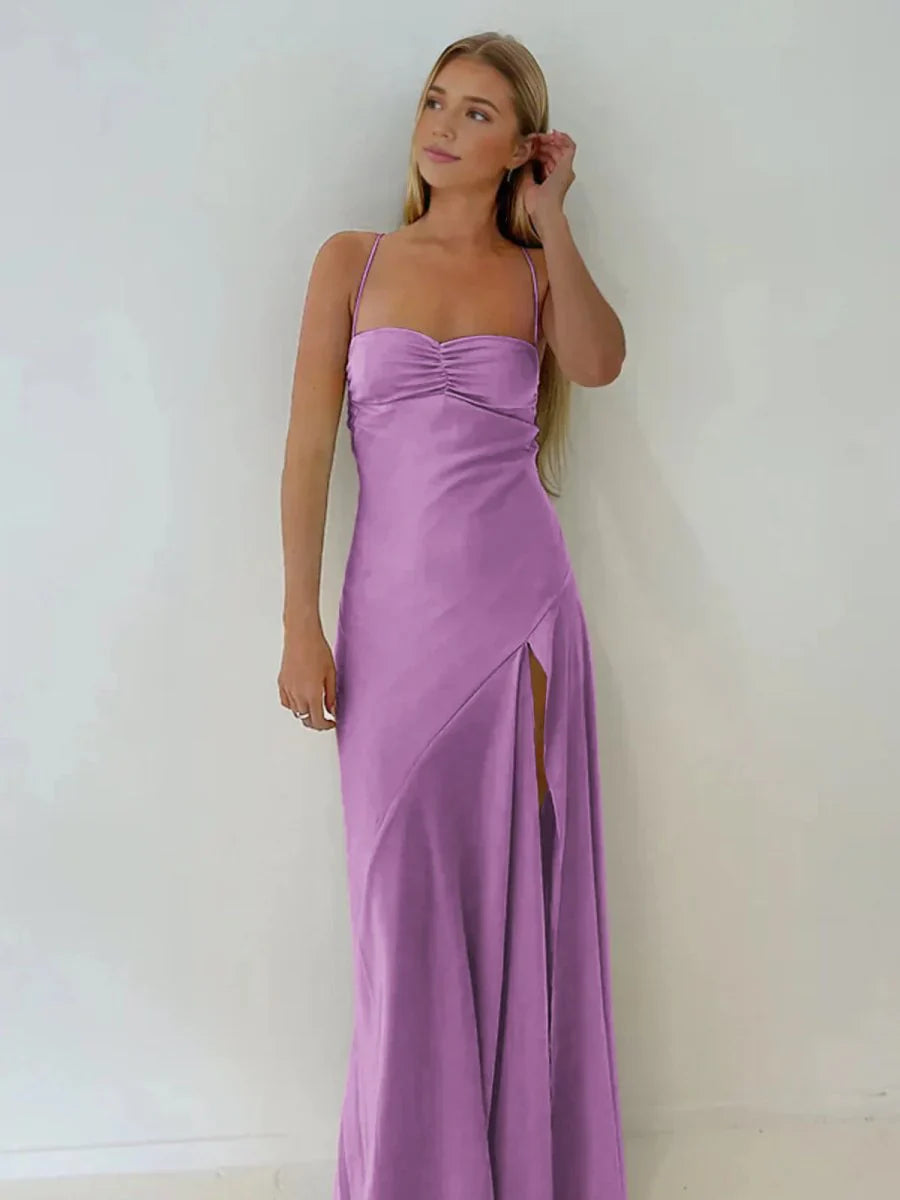 Spaghetti Straps Red Prom Dresses Long Evening Dress Sexy Party Gown With High Slit,AST2204