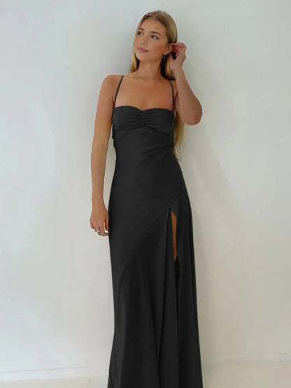 Spaghetti Straps Red Prom Dresses Long Evening Dress Sexy Party Gown With High Slit,AST2204