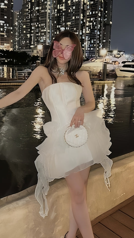 Strapless White Chiffon Homecoming Dresses Mini Dance Party Dress, AST1946