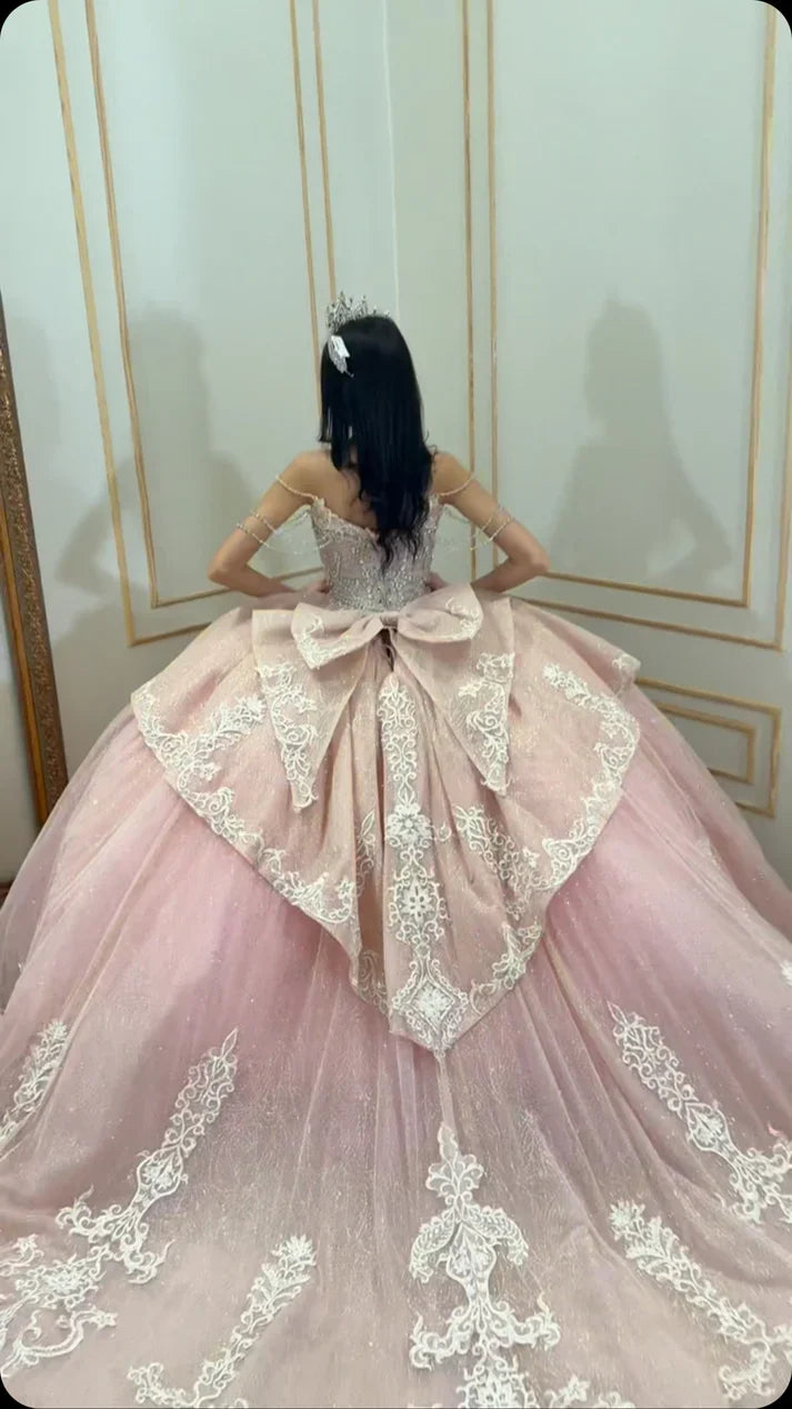 Sparkle Ball Gown Appliques Pink Quinceanera Dresses, Sweet 16 Dress,AST2119