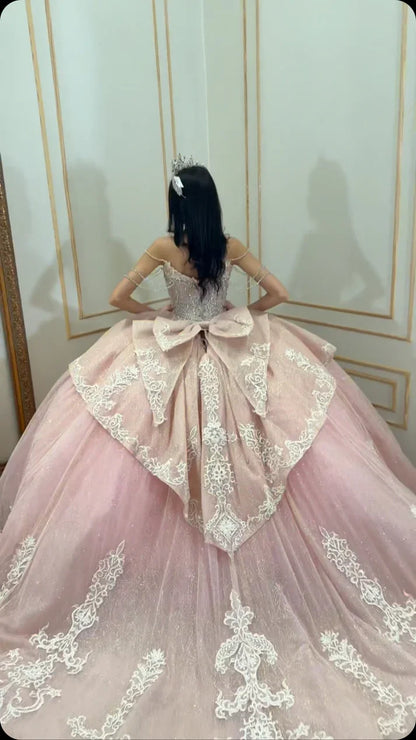 Sparkle Ball Gown Appliques Pink Quinceanera Dresses, Sweet 16 Dress,AST2119