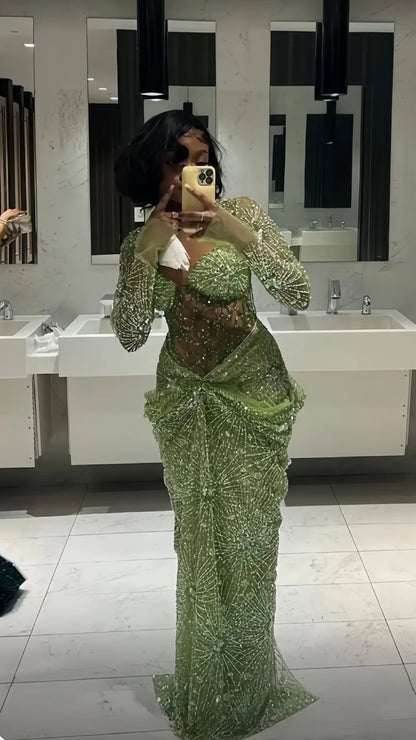 Sparkle Green Sequin Mermaid Prom Dresses Back Girls Evening Party Dress,AST2259