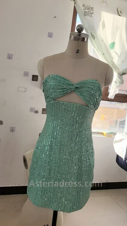 Sparkles Flying Sequins Homecoming Dress Mini Dress Sage, AST1077