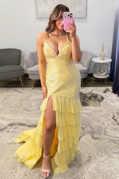 Sparkling Red Beaded Mermaid Prom Evening Gown with Ruffle Skirt