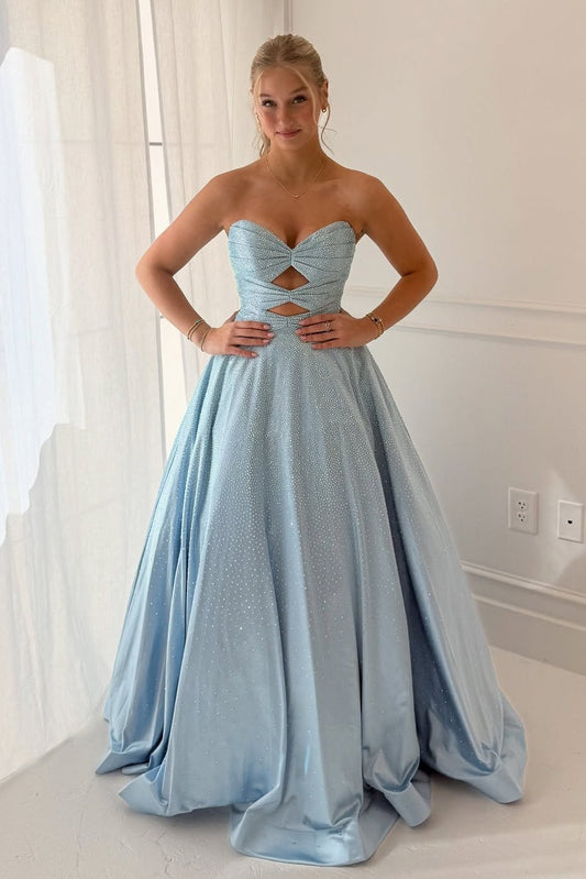 Sparkly A Line Sweetheart Yellow Long Prom Dress with Beading Keyhole