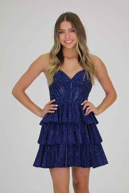 Sparkly Gorgeous Sweetheart A-Line Homecoming Dress with Short Tiered Beaded Skirt