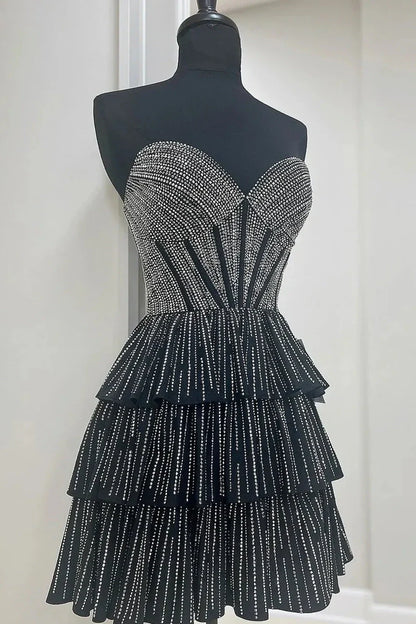 Sparkly Gorgeous Sweetheart A-Line Homecoming Dress with Short Tiered Beaded Skirt