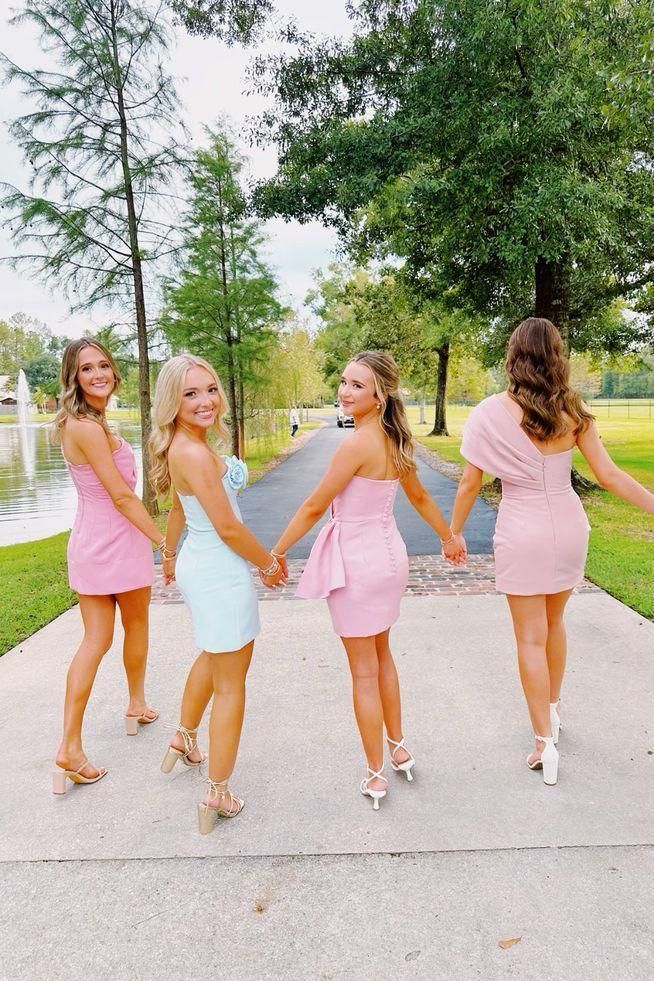 Strapless Bodycon Homecoming Dress, Floral Mini Party Dress,AST1778